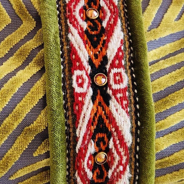 Chartreuse Velvet with Hand Woven Peruvian Trim Crossbody Bag