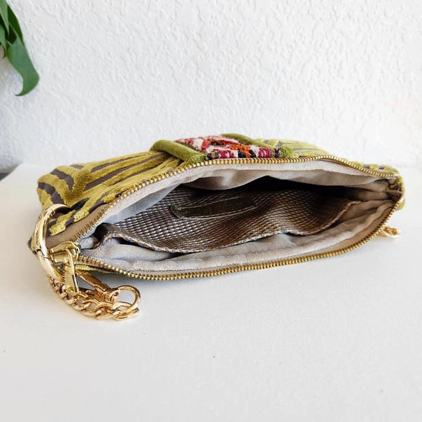 Chartreuse Velvet with Hand Woven Peruvian Trim Crossbody Bag