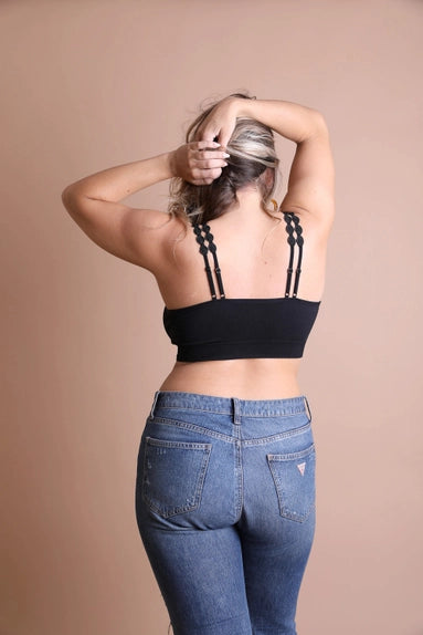 Plus Size Eye Lace Applique Bralette- Black