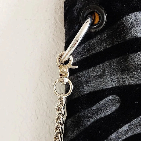 Black/Grey Zebra Crossbody with Camel Snakeprint Focal