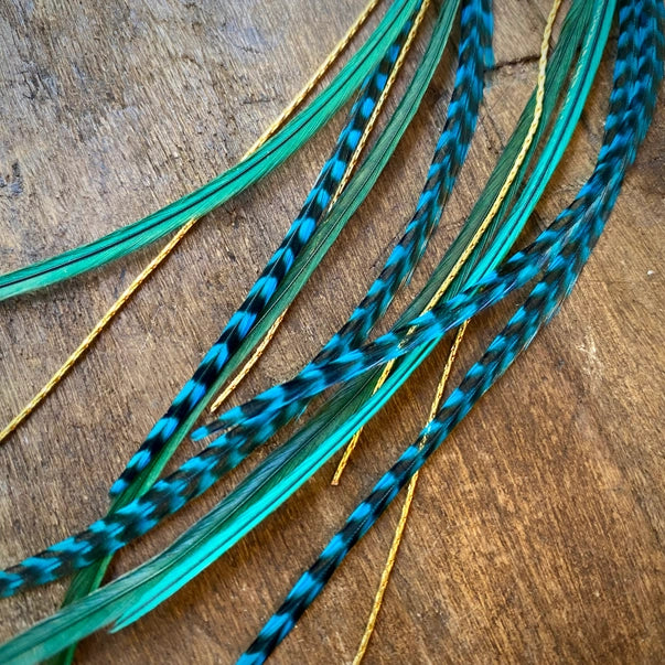 Mini Feather Earrings - Green & Turquoise/Gold