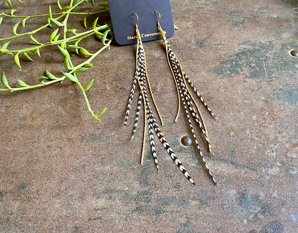 Mini Feather Earrings - Grizzly/Gold Earrings