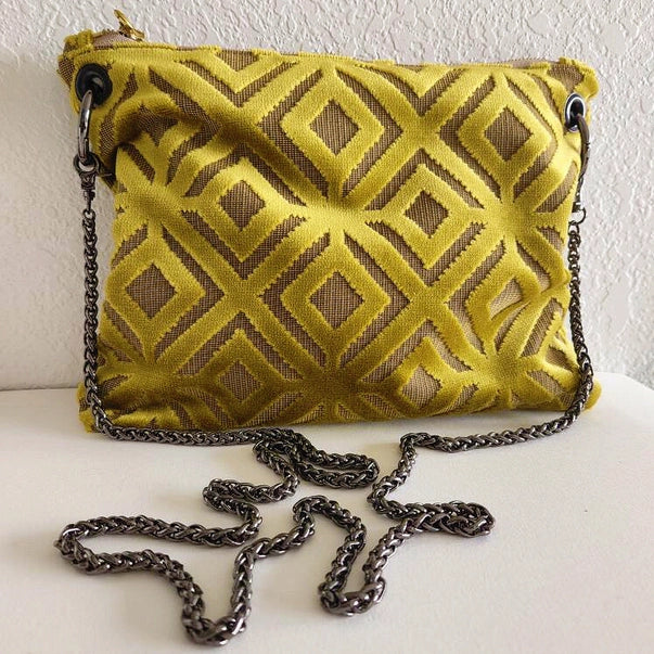 Velvet Mustard Diamond Cross Body Large