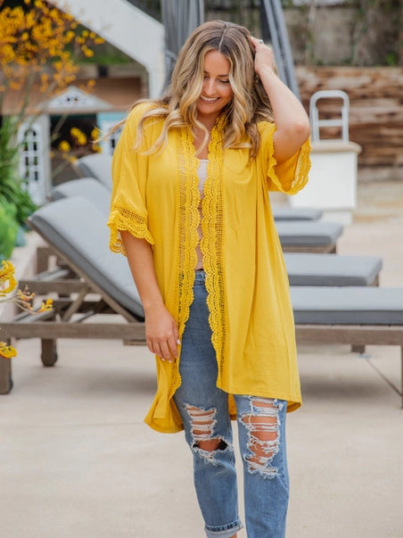 Lace Kimono Cardigan- Yellow