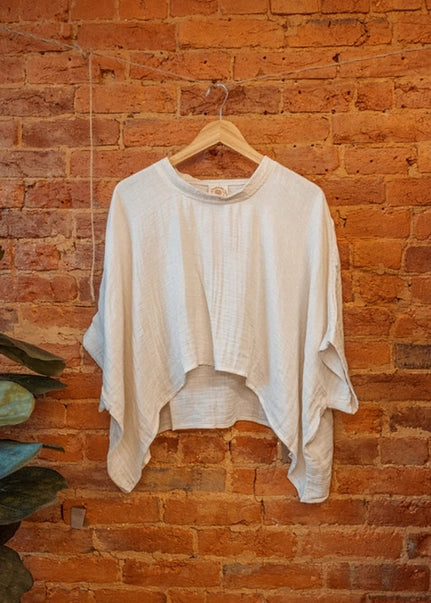 Bamboo Organic Cotton Tee Shirt, Flowy Comfy Top- Ivory