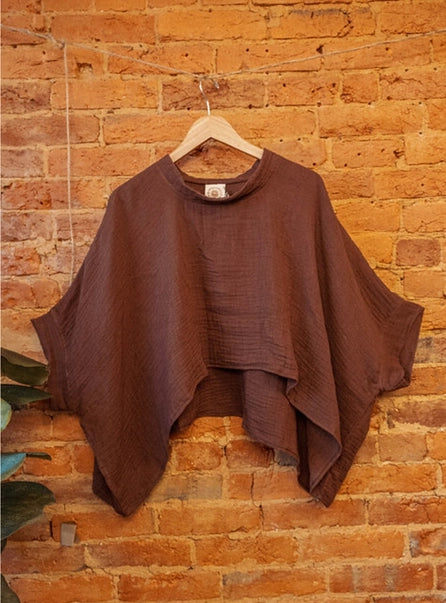 Bamboo Organic Cotton Tee Shirt, Flowy Comfy Top- Brown
