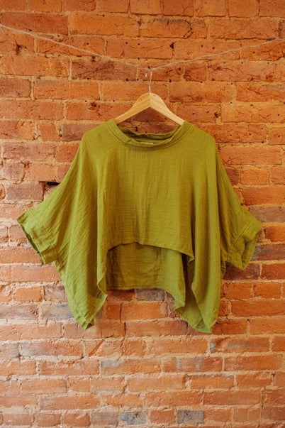 Bamboo Organic Cotton Tee Shirt, Flowy Comfy Top- Bright Olive