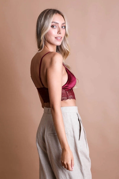 Velvet Lace Strappy Bralette – Wine