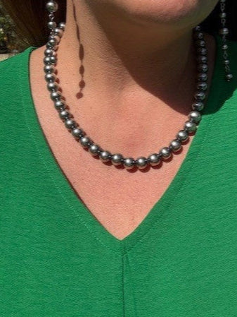 .925 10 mm Sterling Silver Pearls Necklace- 18 inch