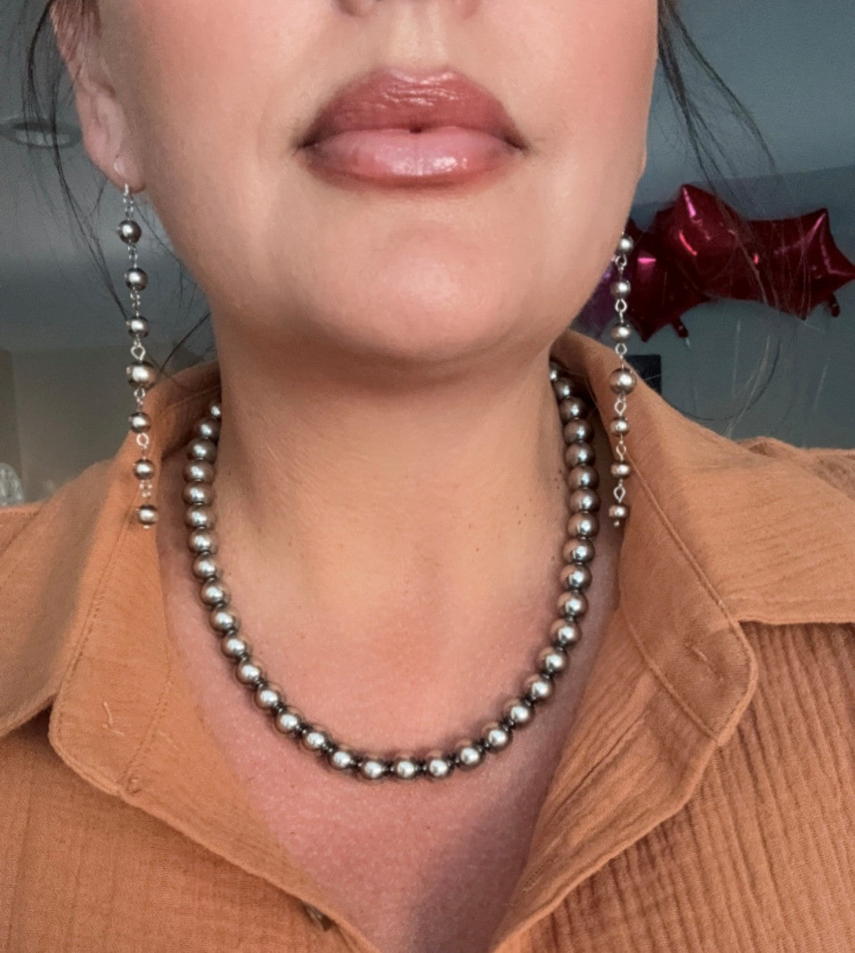 .925 10 mm Sterling Silver Pearls Necklace- 16 inch