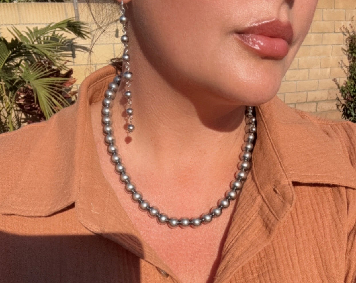 .925 10 mm Sterling Silver Pearls Necklace- 16 inch