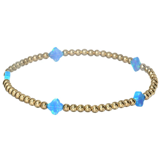 bara boheme Clover Bty | Opal Charm On 3mm Gold Filled Beads Bracelet - Azure