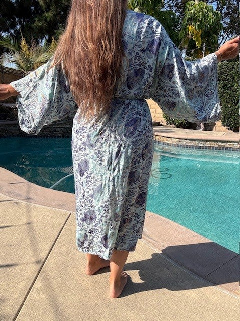 Long Silky Robe ~ Blue