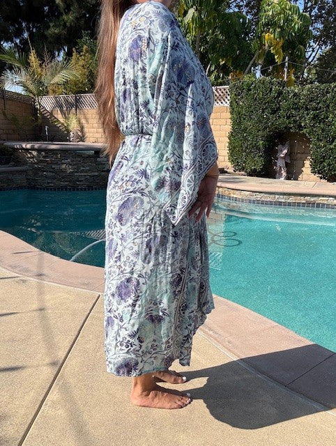 Long Silky Robe ~ Blue