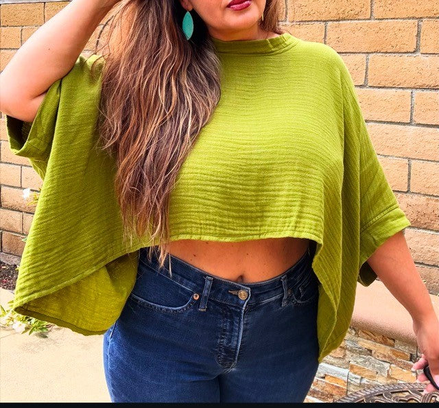 Bamboo Organic Cotton Tee Shirt, Flowy Comfy Top- Bright Olive