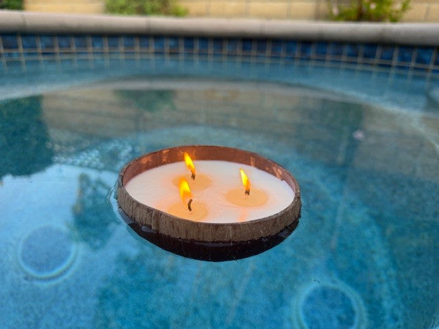 3-Wick Coconut Candle Bowl ~ Coconut Stand