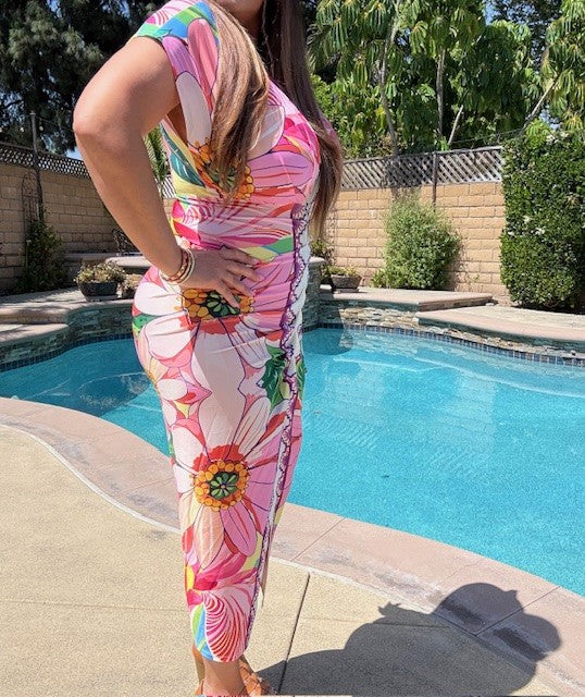 Deep V Flower Dress