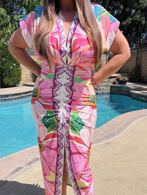 Deep V Flower Dress