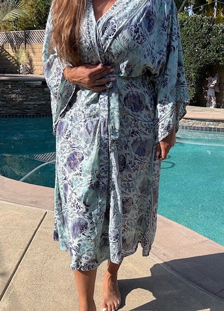 Long Silky Robe ~ Blue