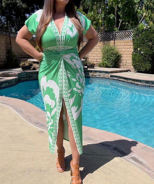 Deep V Green Floral