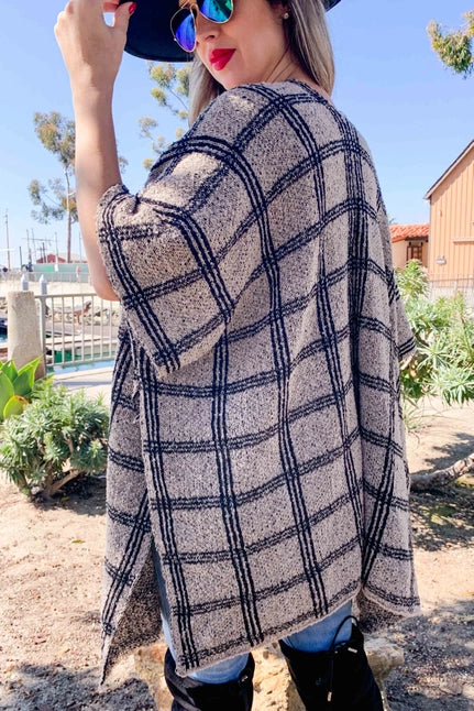 Plaid Printed Knitted Kimono Cardigan
