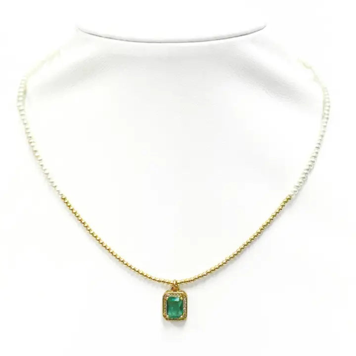 bara boheme "Teresa + Aqua Baguette" Gold Filled & Pearl Beaded Choker