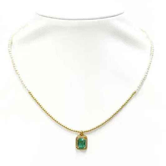bara boheme "Teresa + Aqua Baguette" Gold Filled & Pearl Beaded Choker