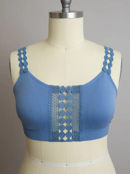 Plus Size Eye Lace Applique Bralette- Blue