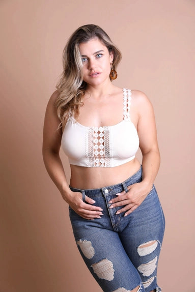 Plus Size Eye Lace Applique Bralette- White